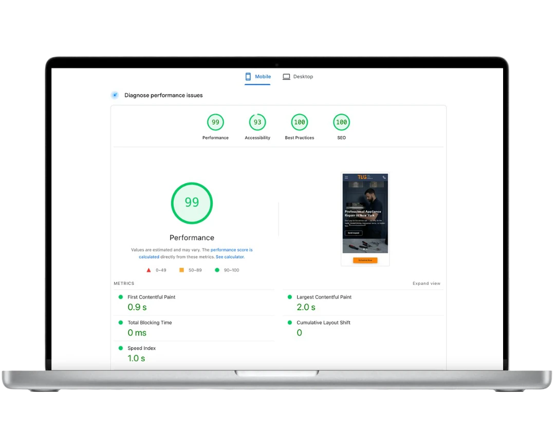 90+ Google PageSpeed Score